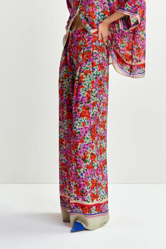 Essentiel Antwerp Multicolour Silk-Blend Floral Print Wide-Leg Trousers JOEK