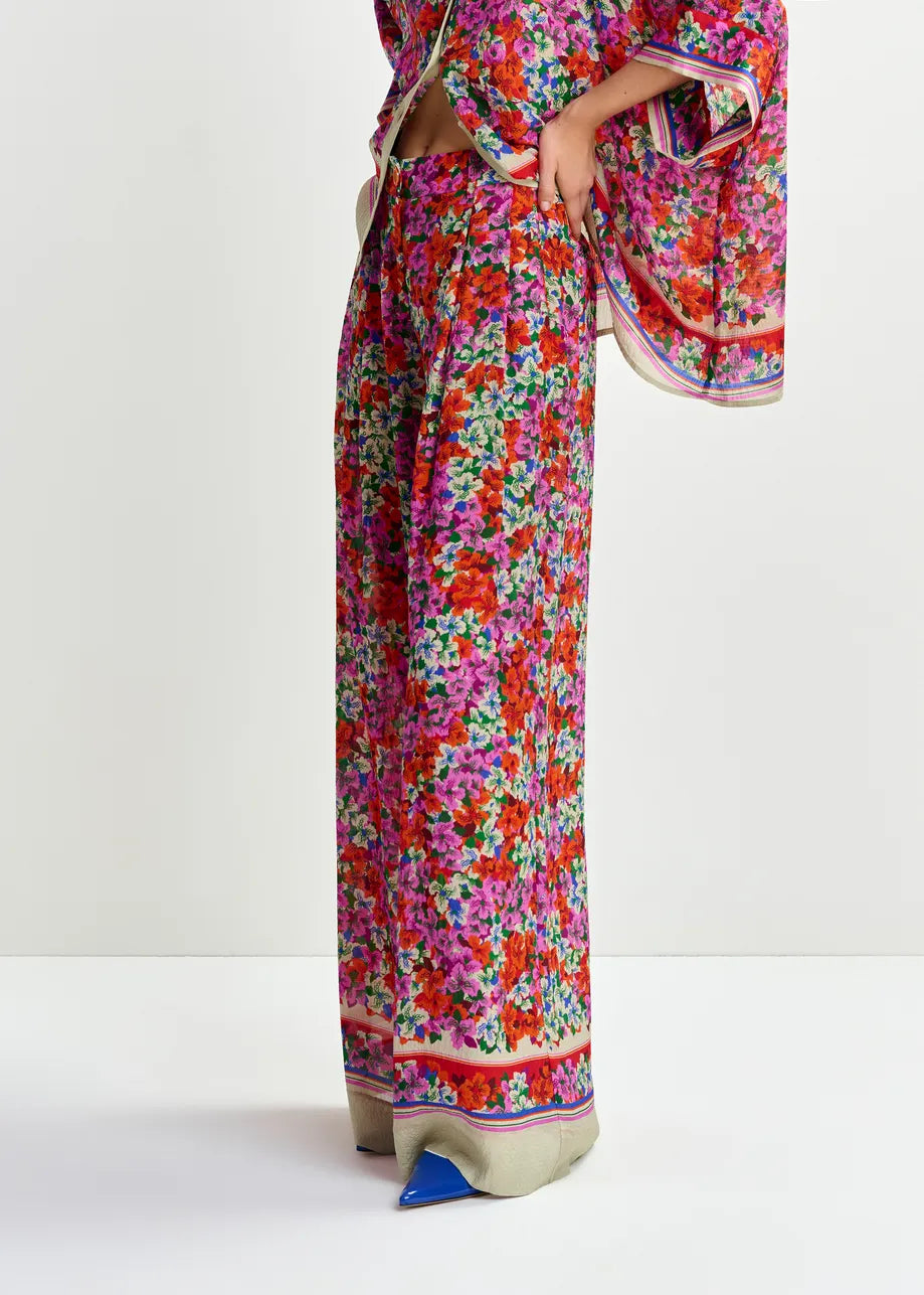 Essentiel Antwerp Multicolour Silk-Blend Floral Print Wide-Leg Trousers JOEK