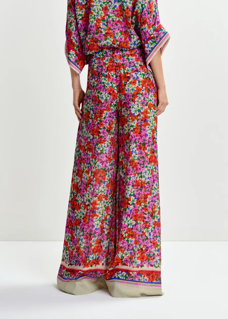 Essentiel Antwerp Multicolour Silk-Blend Floral Print Wide-Leg Trousers JOEK