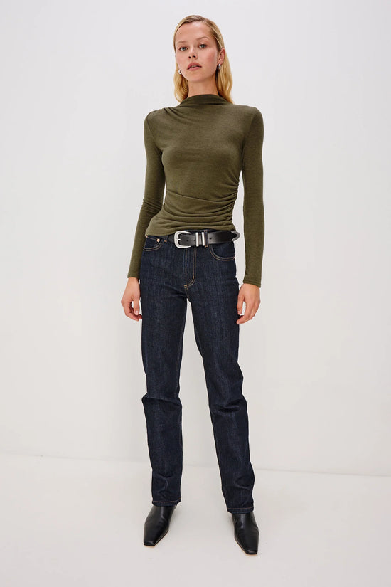 Rails Heather Olive Asymetrical Mock Neck Jersey Top