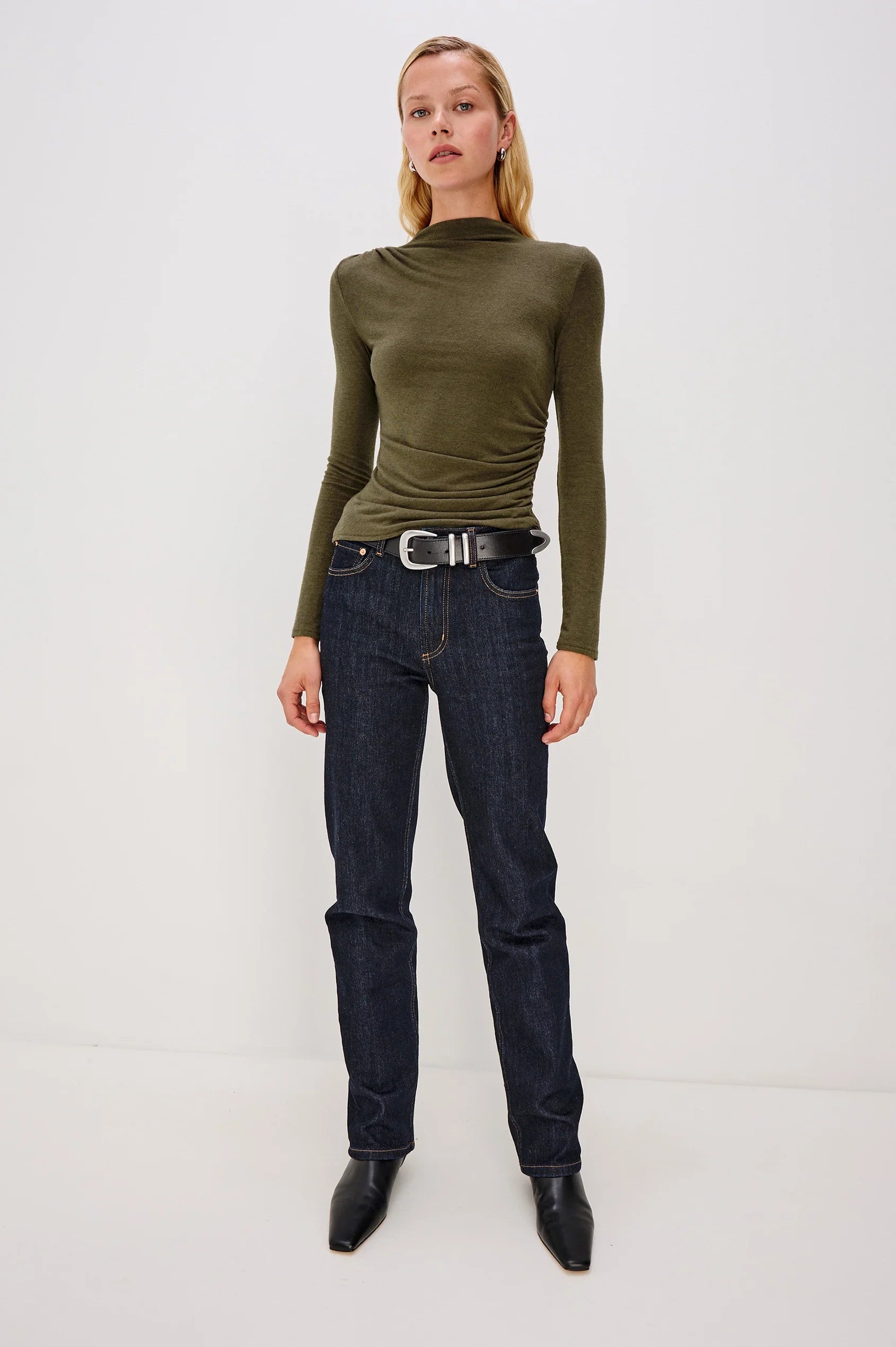 Rails Heather Olive Asymetrical Mock Neck Jersey Top