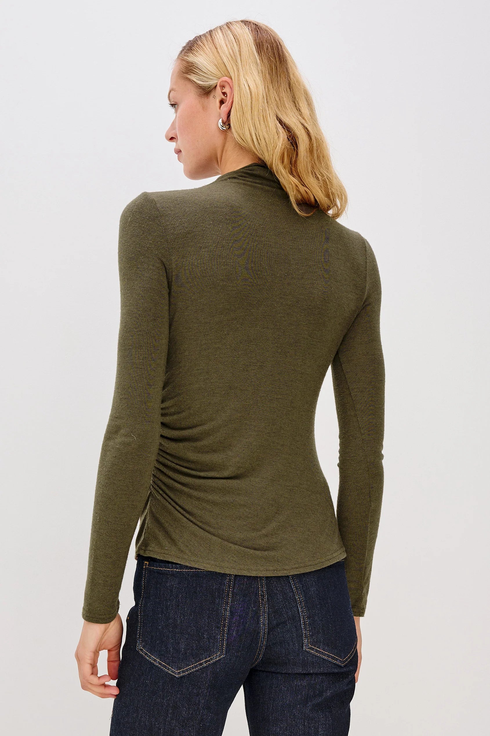Rails Heather Olive Asymetrical Mock Neck Jersey Top