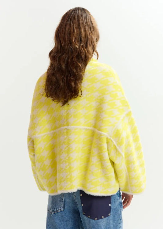 Essentiel Antwerp Yellow and Off-White Houndstooth Knit Cardigan JOKING