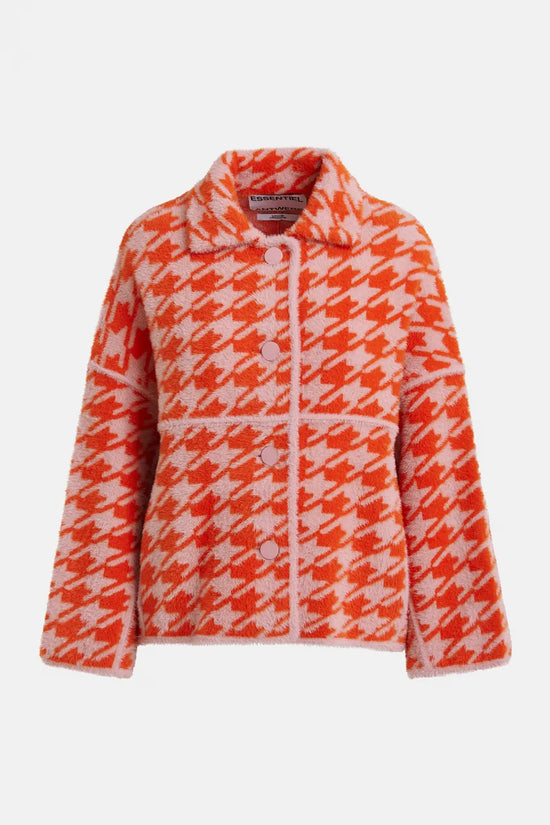 Essentiel Antwerp Orange and Dusty Pink Houndstooth Knit Cardigan JOKING