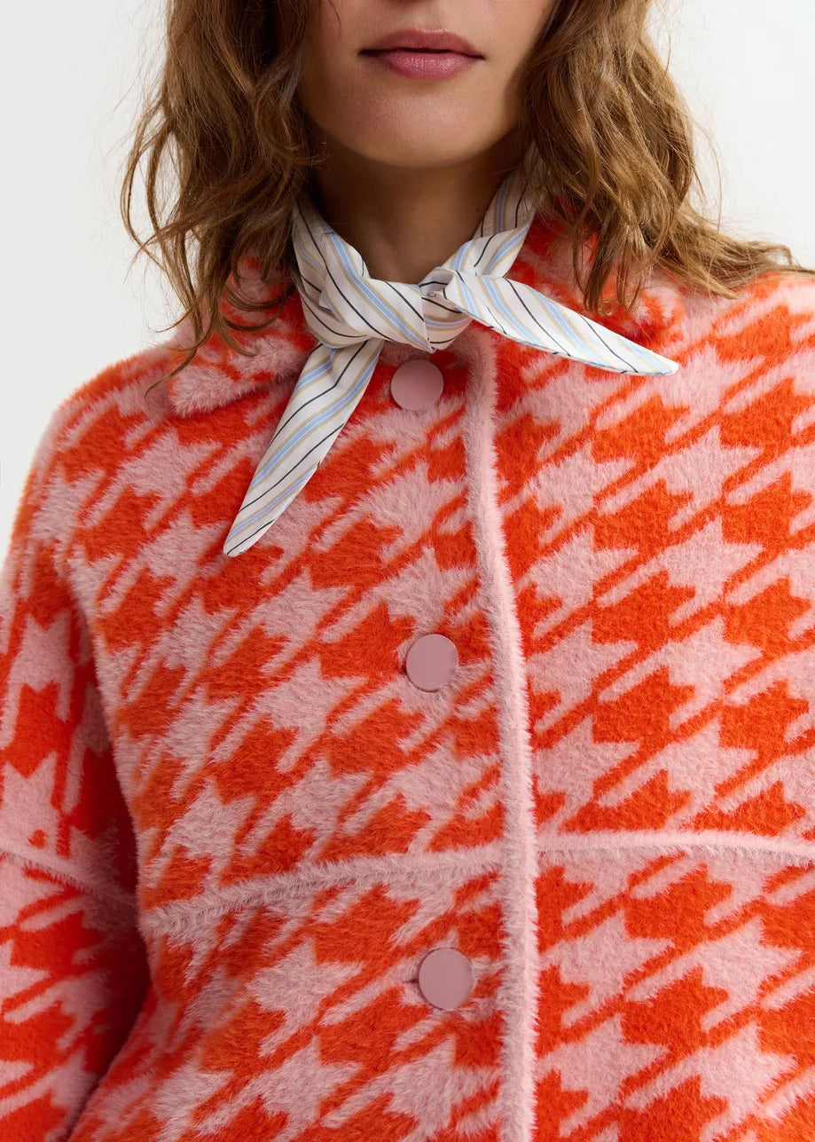 Essentiel Antwerp Orange and Dusty Pink Houndstooth Knit Cardigan JOKING