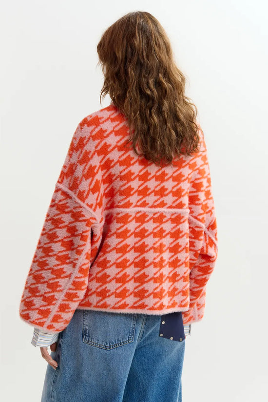 Essentiel Antwerp Orange and Dusty Pink Houndstooth Knit Cardigan JOKING