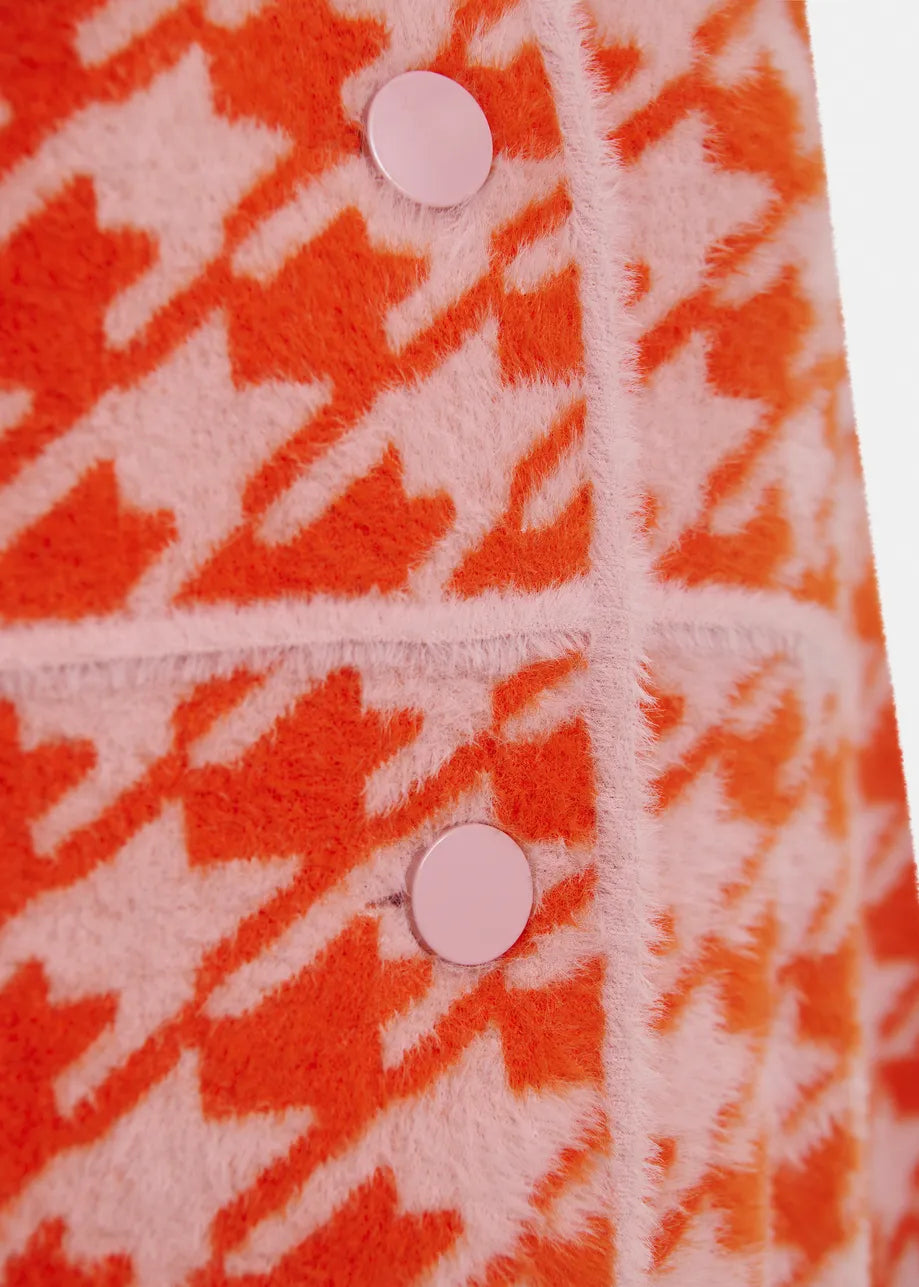 Essentiel Antwerp Orange and Dusty Pink Houndstooth Knit Cardigan JOKING