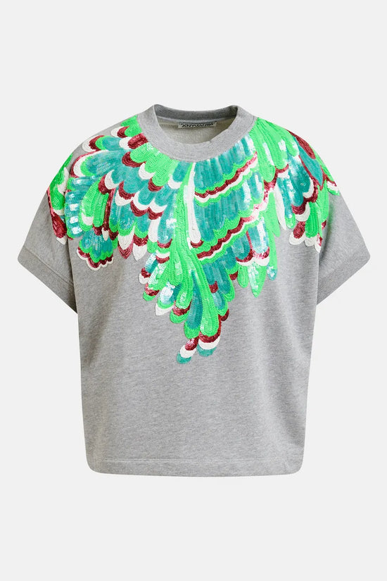 Essentiel Antwerp Grey Cotton Sweatshirt with Multicolour Sequin Embellishments