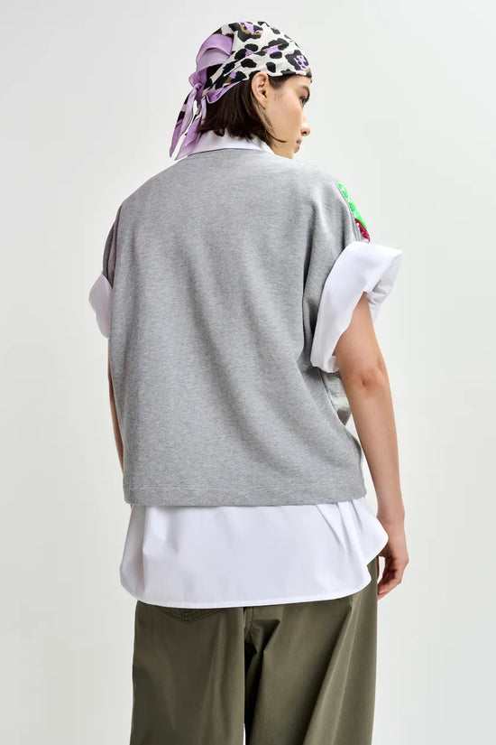 Essentiel Antwerp Grey Cotton Sweatshirt with Multicolour Sequin Embellishments