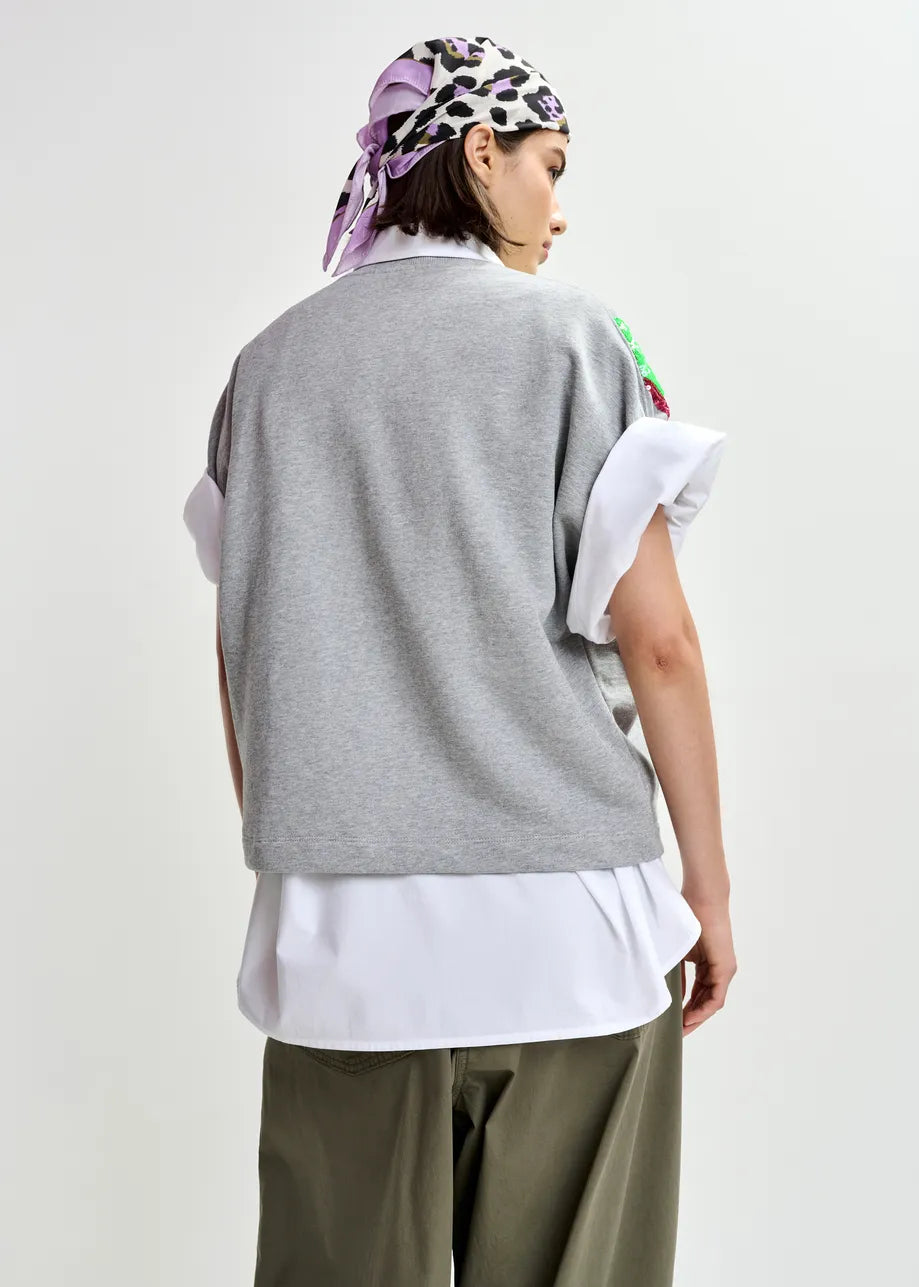 Essentiel Antwerp Grey Cotton Sweatshirt with Multicolour Sequin Embellishments