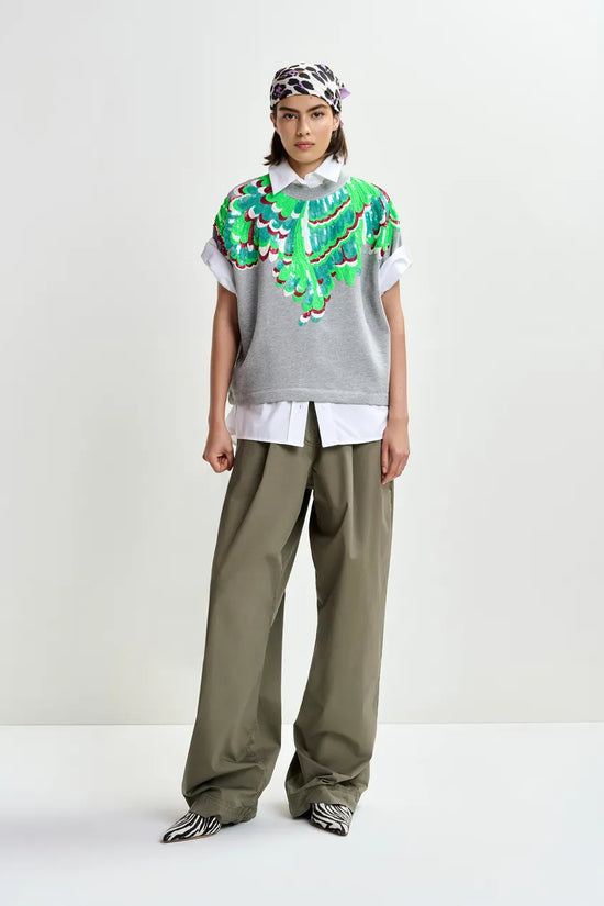 Essentiel Antwerp Grey Cotton Sweatshirt with Multicolour Sequin Embellishments