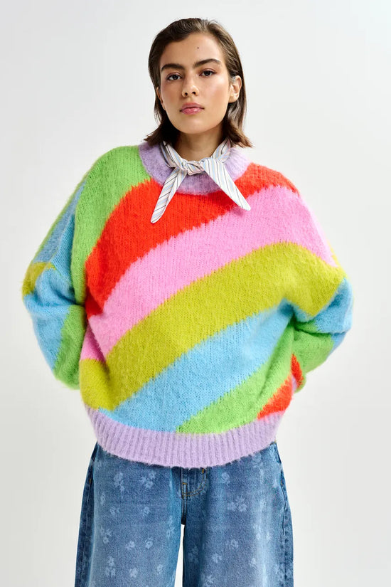 Essentiel Antwerp Multicolor Intarsia Knit Striped Sweater