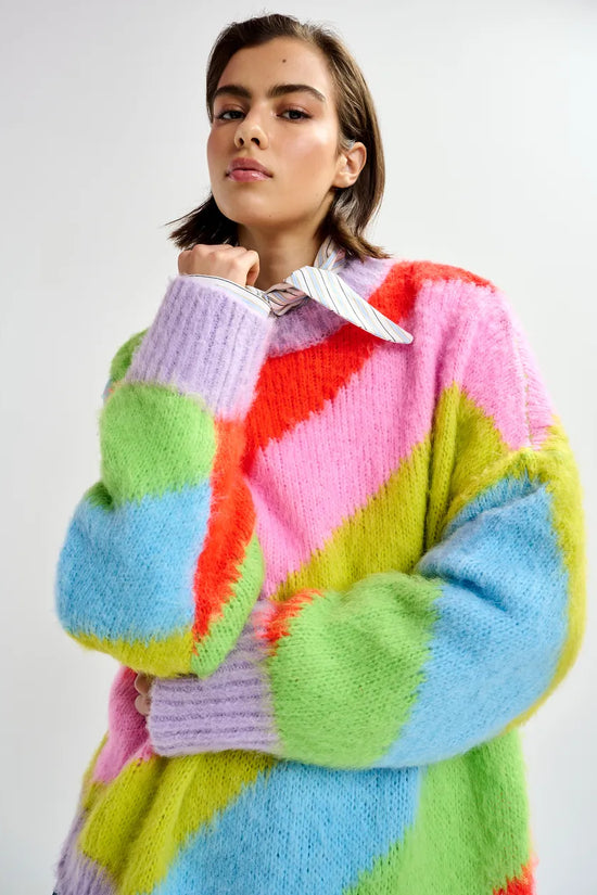 Essentiel Antwerp Multicolor Intarsia Knit Striped Sweater
