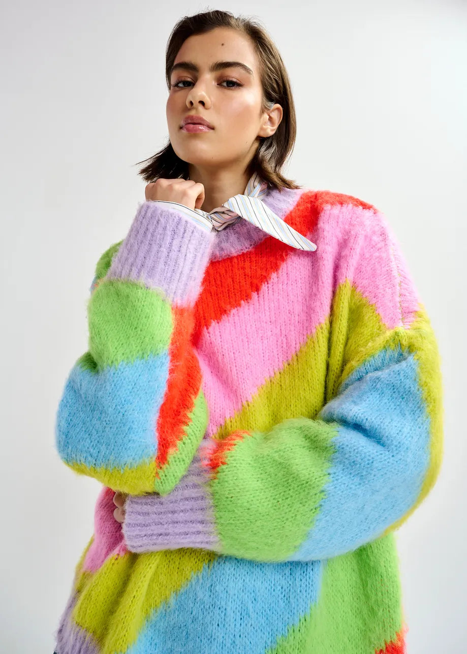 Essentiel Antwerp Multicolor Intarsia Knit Striped Sweater