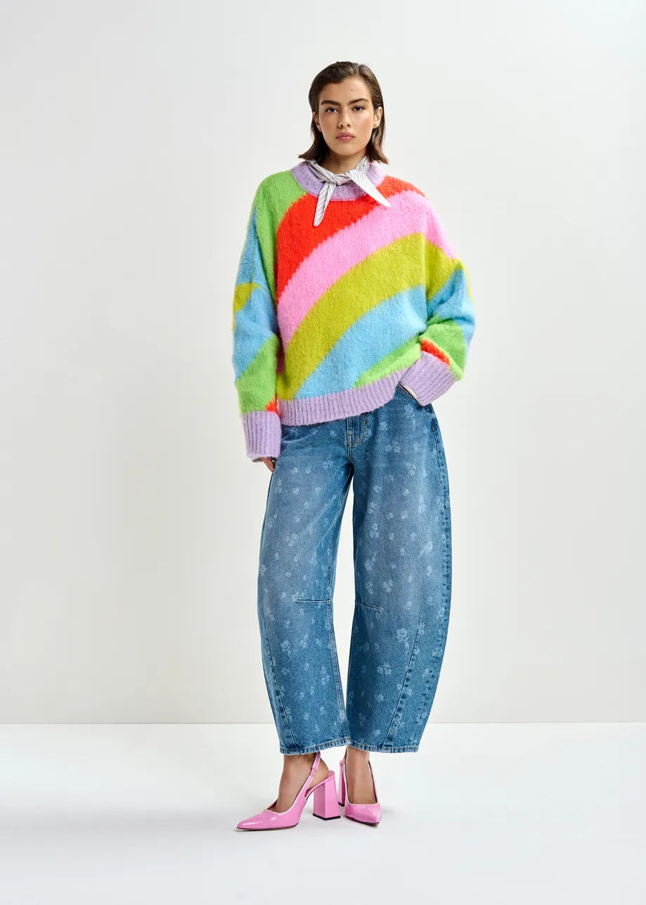 Essentiel Antwerp Multicolor Intarsia Knit Striped Sweater