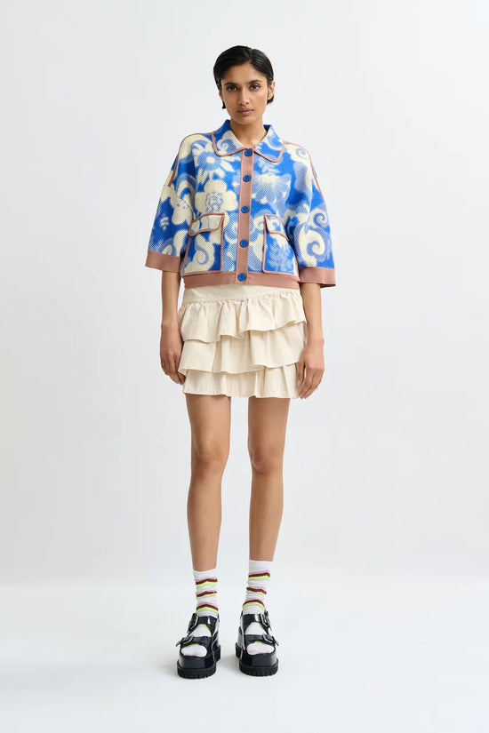 Essentiel Antwerp Blue and Off-White Floral-Print Knit Cardigan JOLY