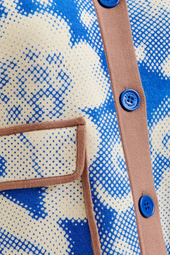 Essentiel Antwerp Blue and Off-White Floral-Print Knit Cardigan JOLY