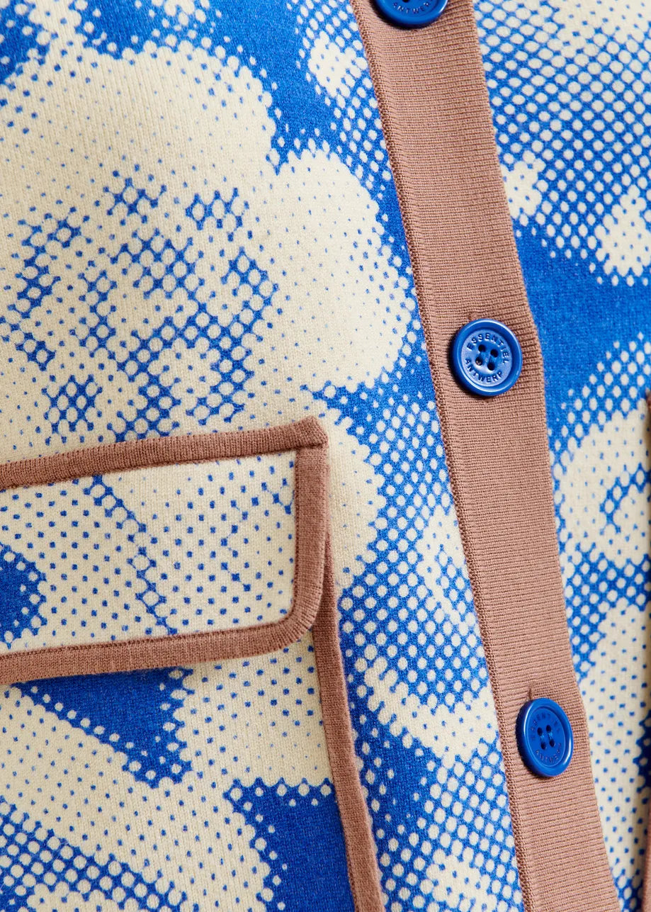 Essentiel Antwerp Blue and Off-White Floral-Print Knit Cardigan JOLY