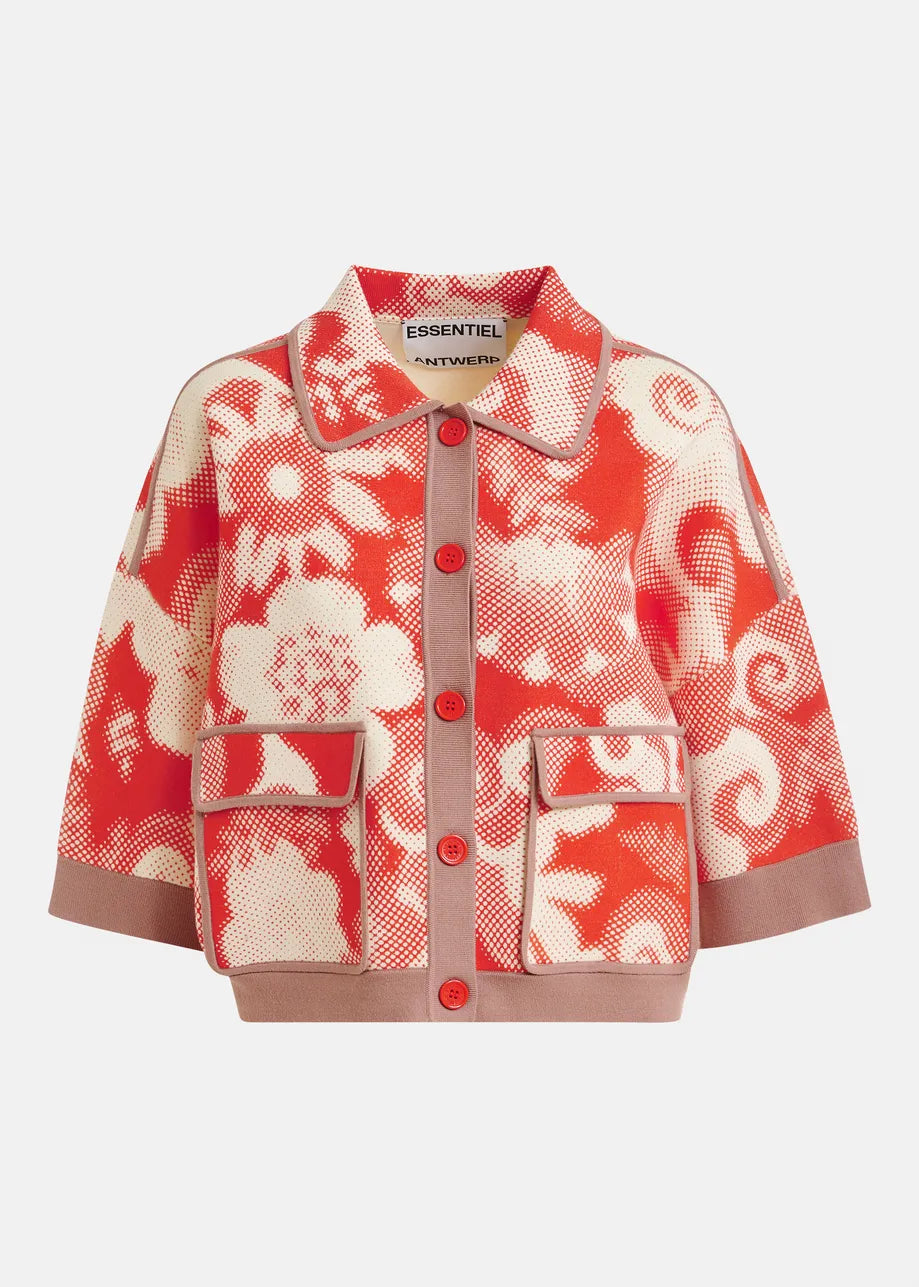 Essentiel Antwerp Orange and Off-White Floral-Print Knit Cardigan JOLY