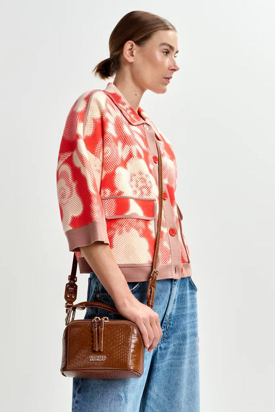 Essentiel Antwerp Orange and Off-White Floral-Print Knit Cardigan JOLY