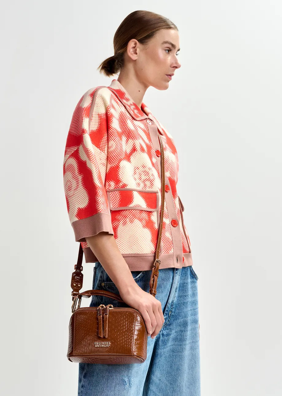 Essentiel Antwerp Orange and Off-White Floral-Print Knit Cardigan JOLY