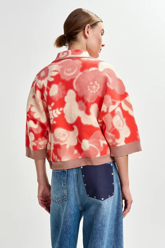 Essentiel Antwerp Orange and Off-White Floral-Print Knit Cardigan JOLY
