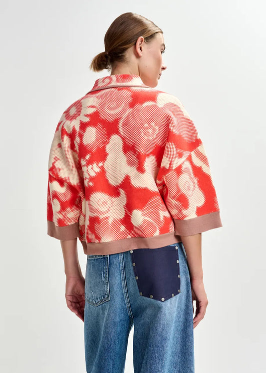 Essentiel Antwerp Orange and Off-White Floral-Print Knit Cardigan JOLY