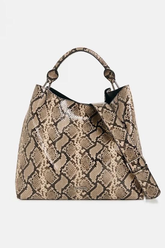 Essentiel Antwerp Brown and Black Snake Glossy Print Shopper Bag JORAN