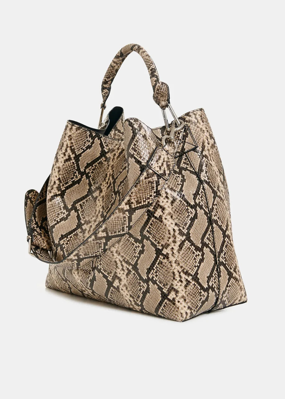Essentiel Antwerp Brown and Black Snake Glossy Print Shopper Bag JORAN