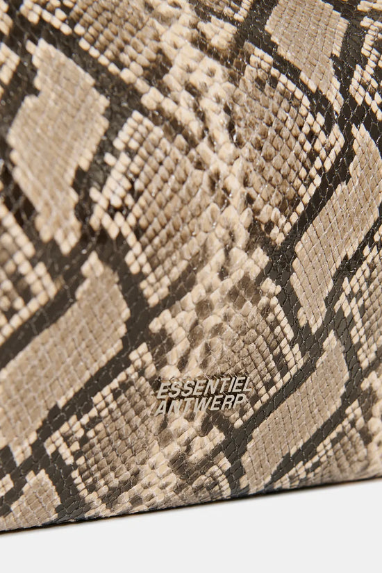 Essentiel Antwerp Brown and Black Snake Glossy Print Shopper Bag JORAN