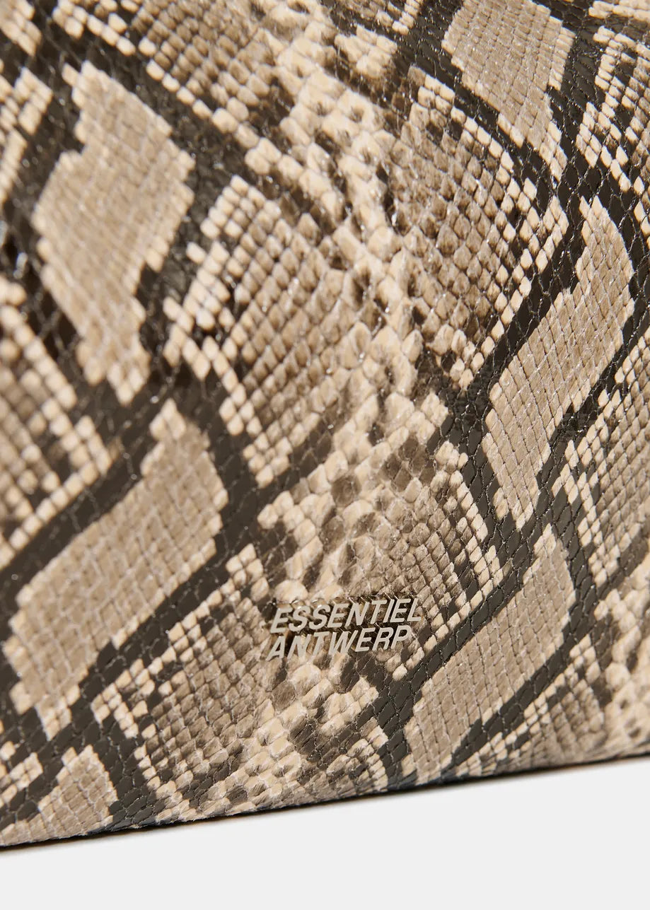 Essentiel Antwerp Brown and Black Snake Glossy Print Shopper Bag JORAN