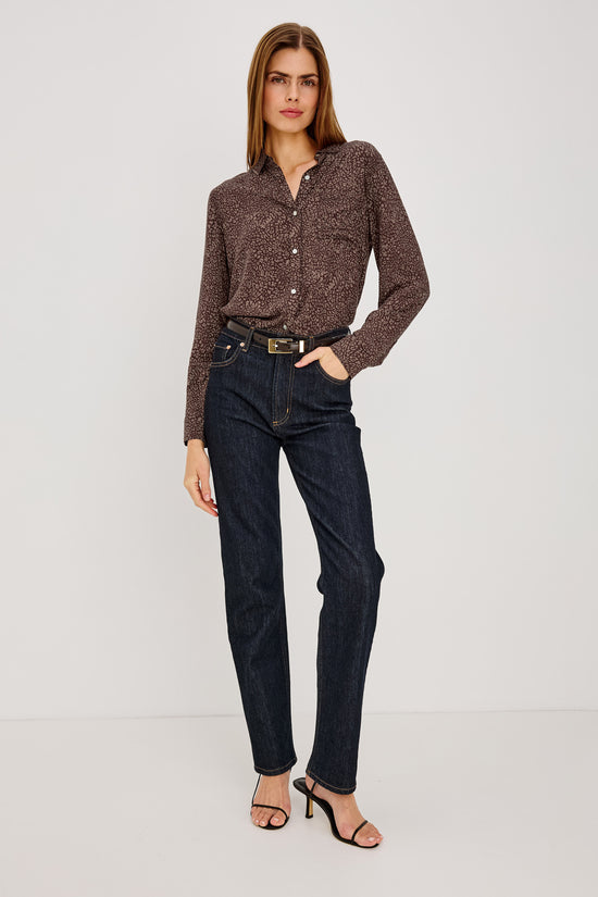 Rails Cocoa Cheetah Print Button-Up Long Sleeve Shirt