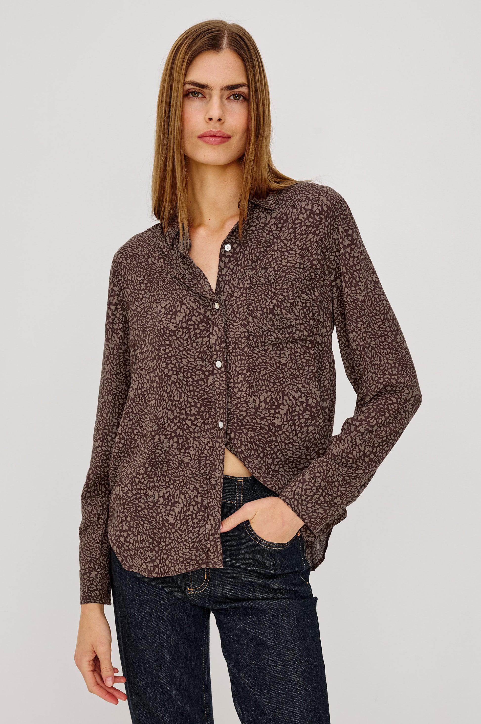Rails Cocoa Cheetah Print Button-Up Long Sleeve Shirt