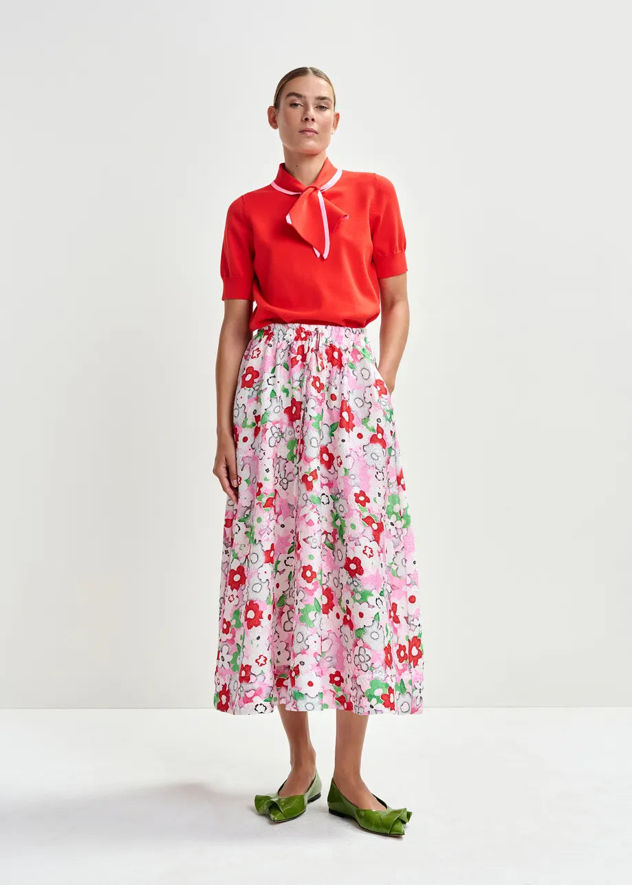 Essentiel Antwerp Off-white and Multicolour Floral-Jacquard Midi Skirt Julianne