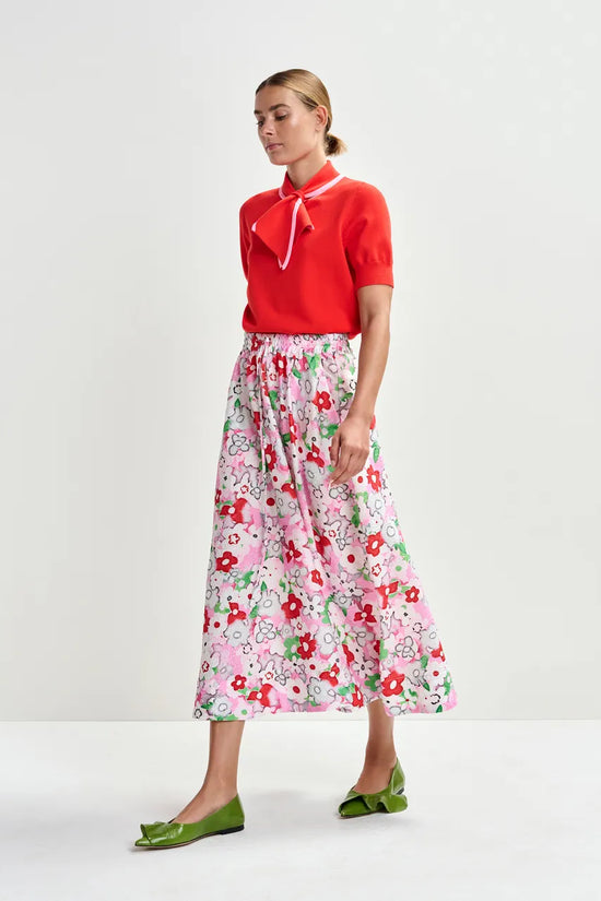 Essentiel Antwerp Off-white and Multicolour Floral-Jacquard Midi Skirt Julianne