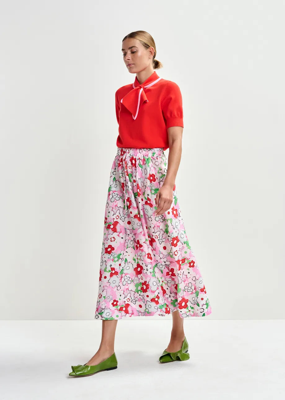 Essentiel Antwerp Off-white and Multicolour Floral-Jacquard Midi Skirt Julianne