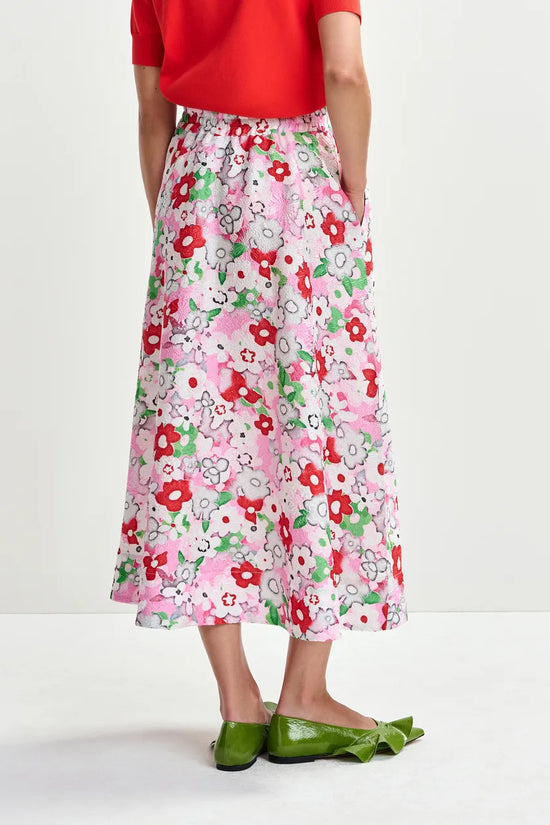 Essentiel Antwerp Off-white and Multicolour Floral-Jacquard Midi Skirt Julianne