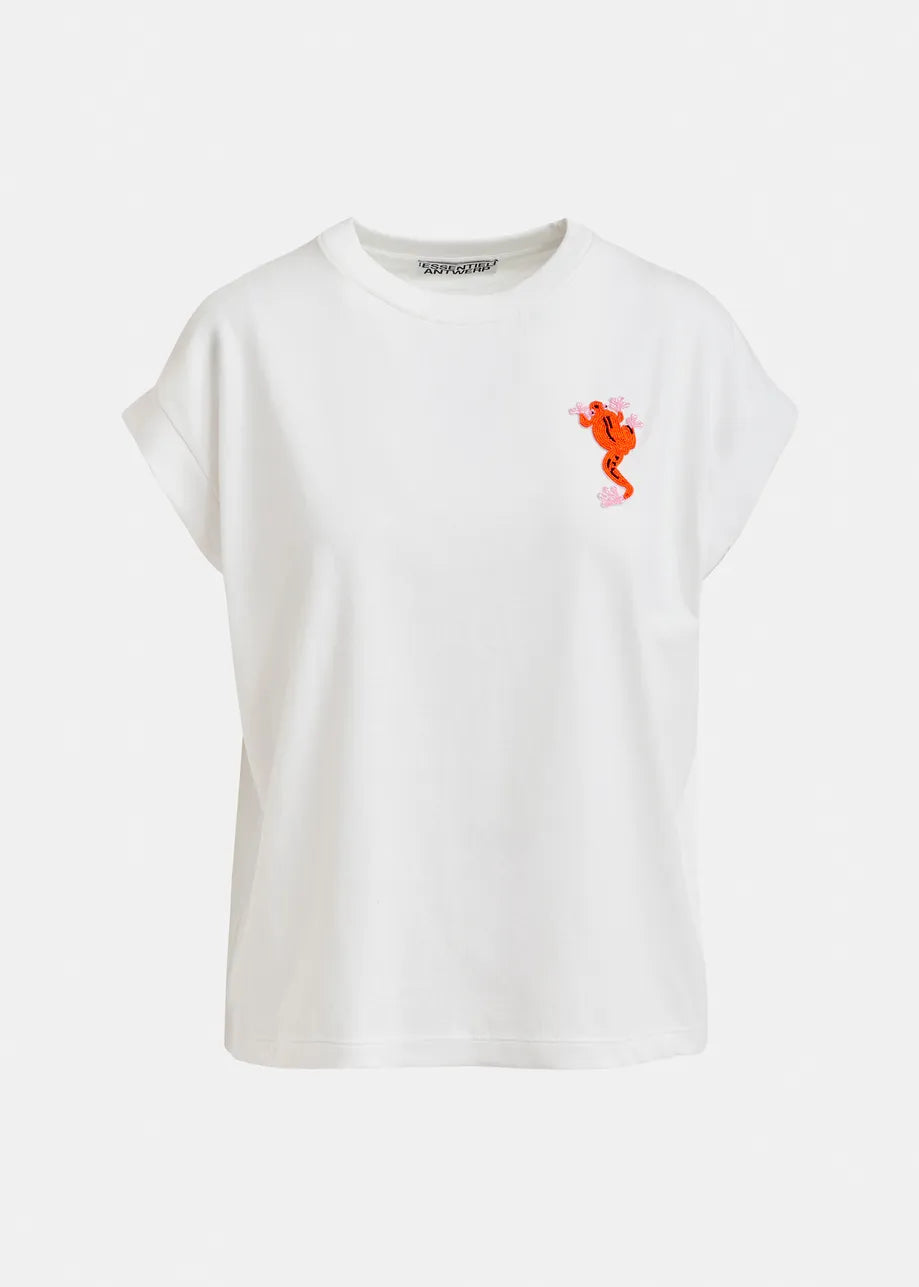Essentiel Antwerp Off-White Cotton T-shirt with Bead Embroidery JUNGALA