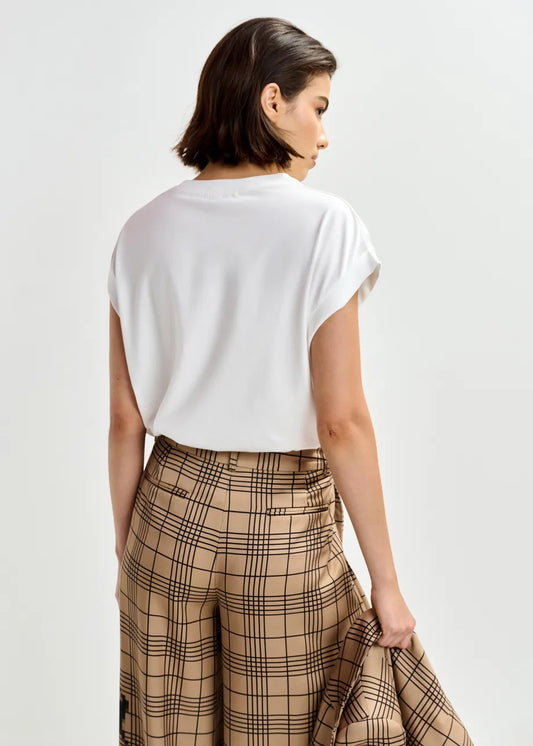 Essentiel Antwerp Off-White Cotton T-shirt with Bead Embroidery JUNGALA