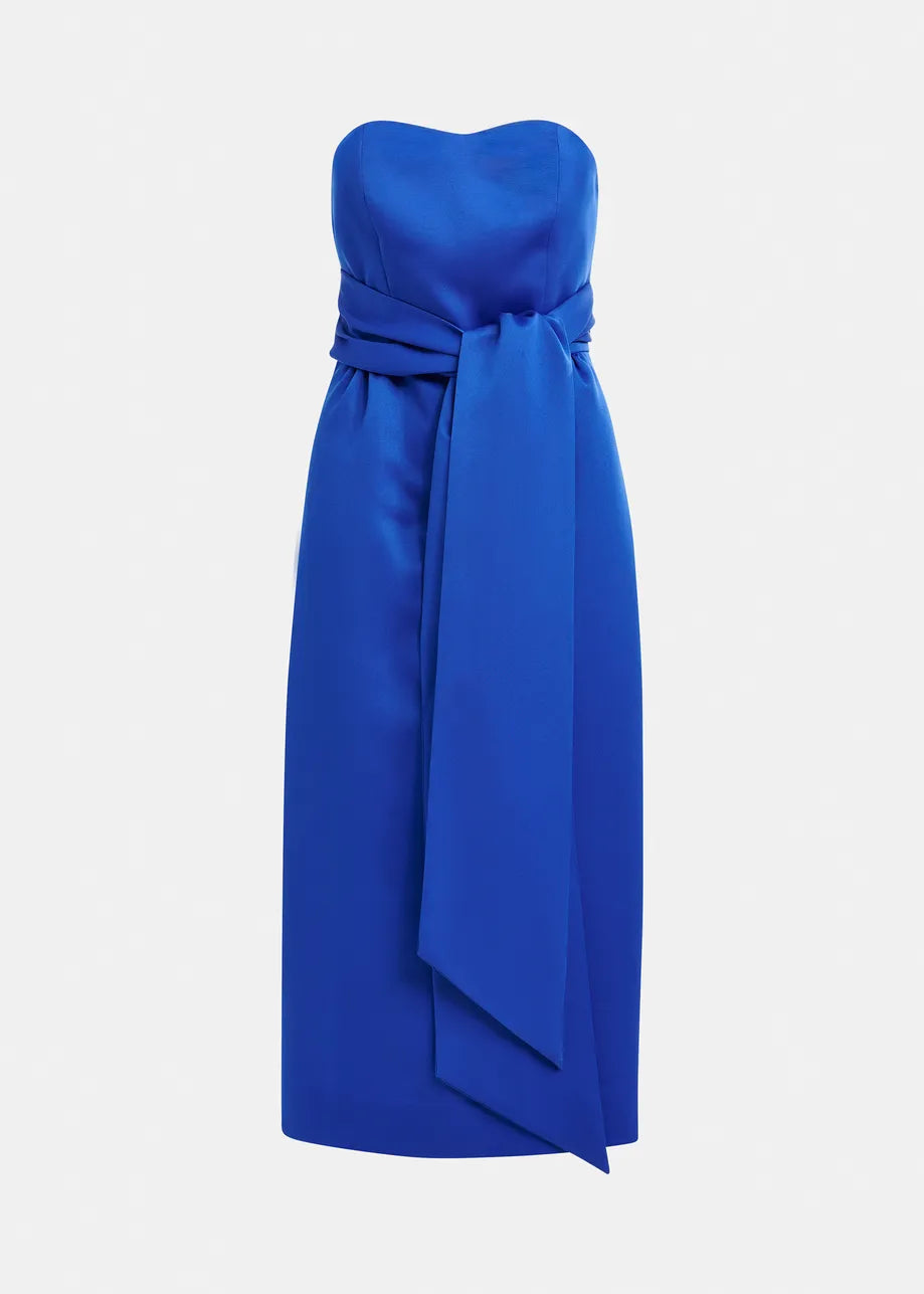 Essentiel Antwerp Blue Strapless Midi Dress with Wrap-Belt JUROR