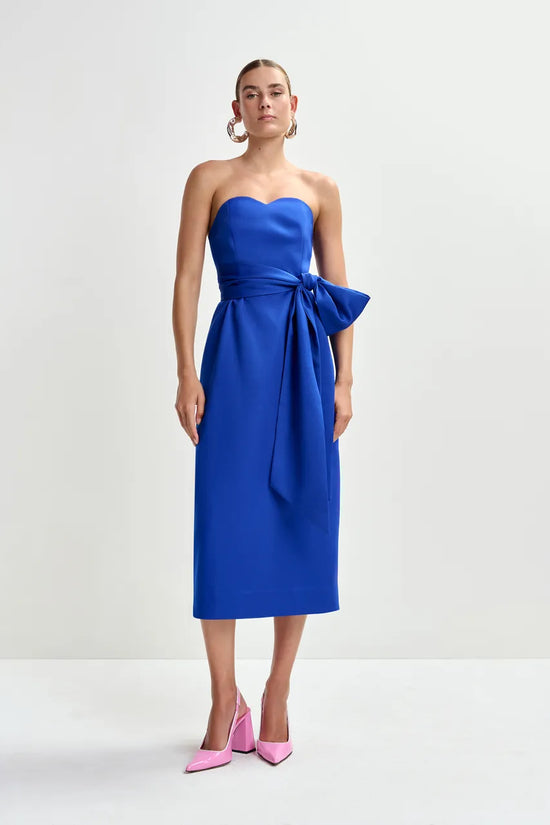Essentiel Antwerp Blue Strapless Midi Dress with Wrap-Belt JUROR