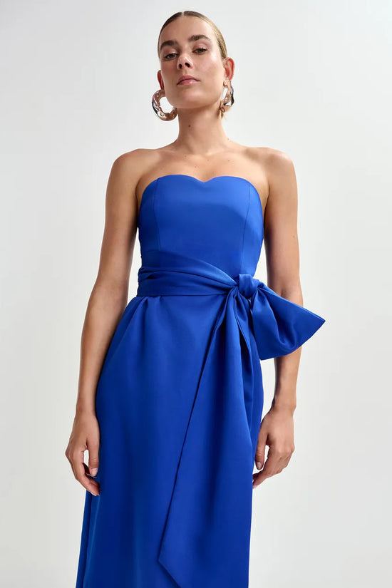 Essentiel Antwerp Blue Strapless Midi Dress with Wrap-Belt JUROR