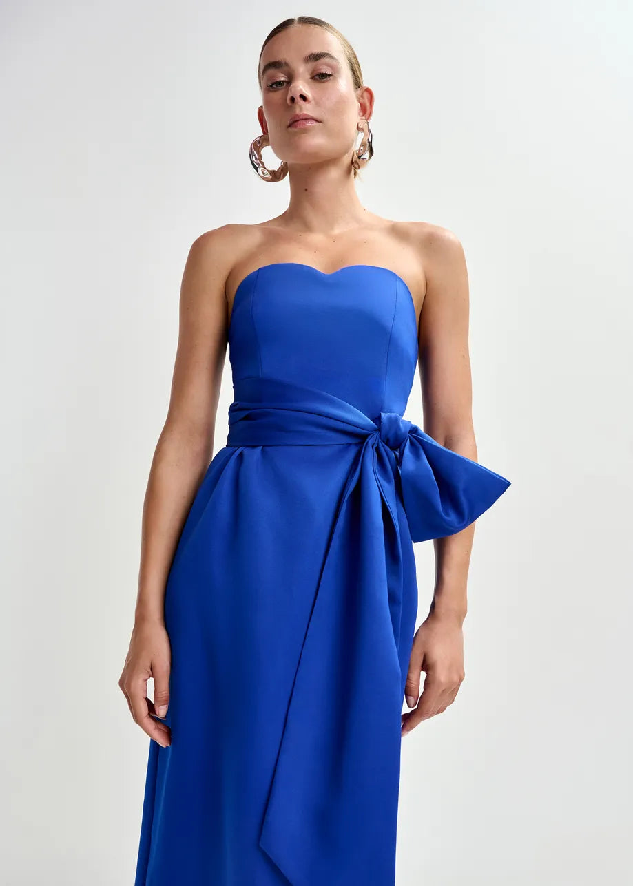 Essentiel Antwerp Blue Strapless Midi Dress with Wrap-Belt JUROR