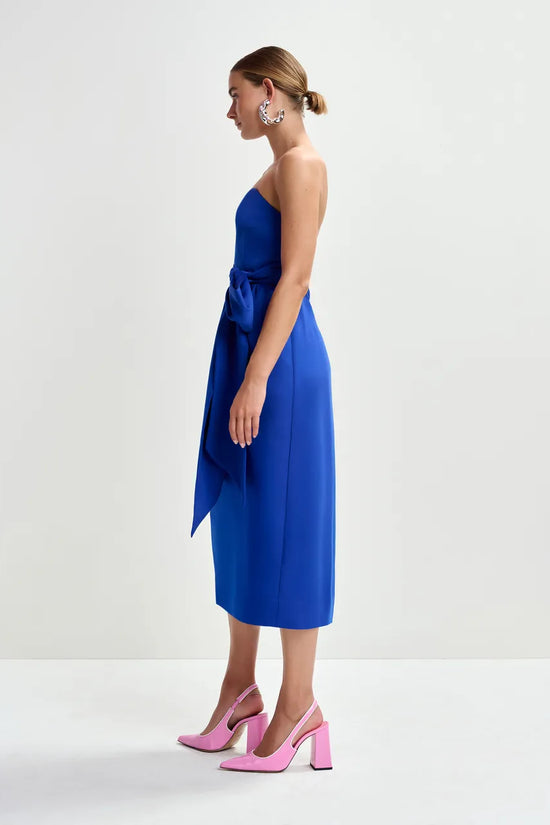 Essentiel Antwerp Blue Strapless Midi Dress with Wrap-Belt JUROR