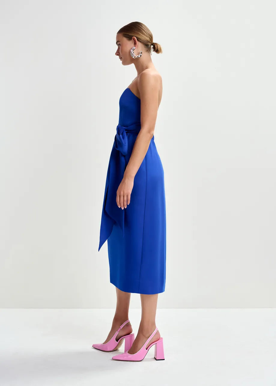 Essentiel Antwerp Blue Strapless Midi Dress with Wrap-Belt JUROR