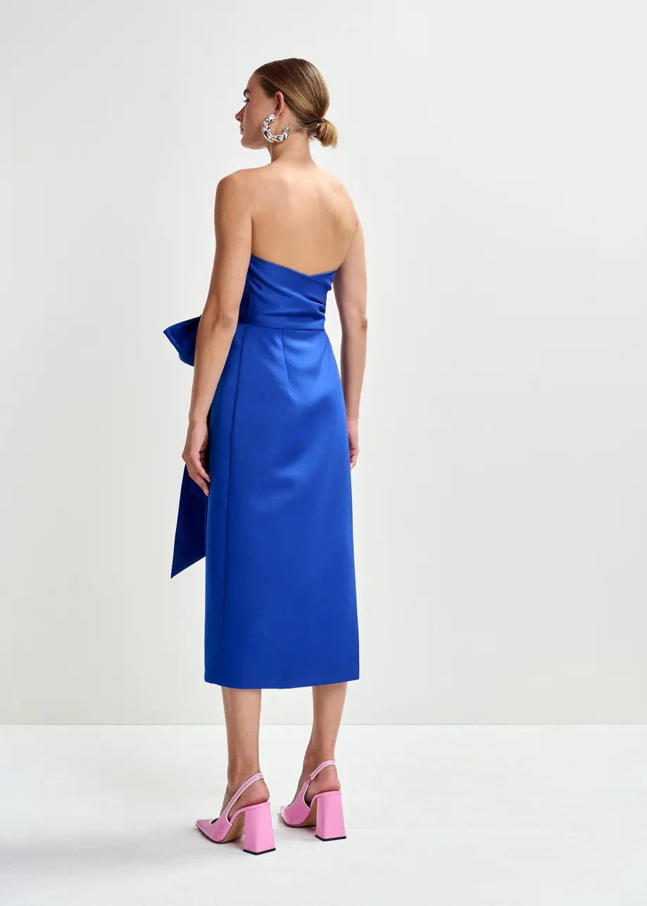 Essentiel Antwerp Blue Strapless Midi Dress with Wrap-Belt JUROR
