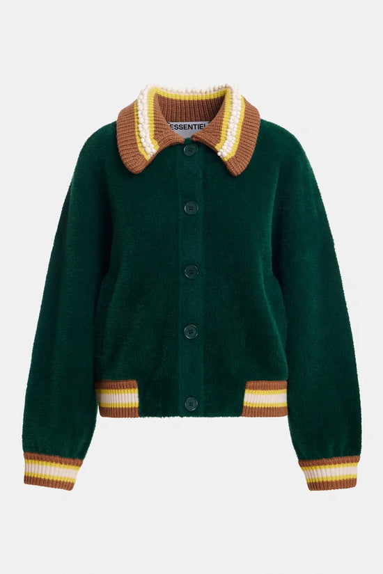 Essentiel Antwerp Forest Green Cardigan with Embellished Collar