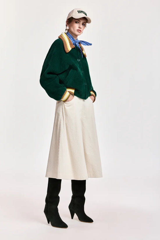 Essentiel Antwerp Forest Green Cardigan with Embellished Collar