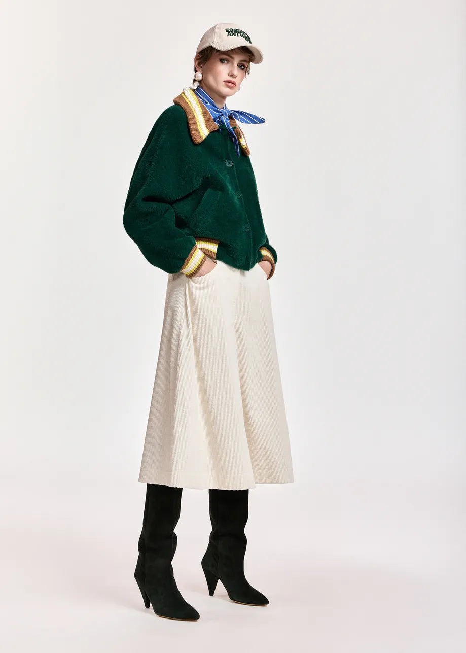Essentiel Antwerp Forest Green Cardigan with Embellished Collar