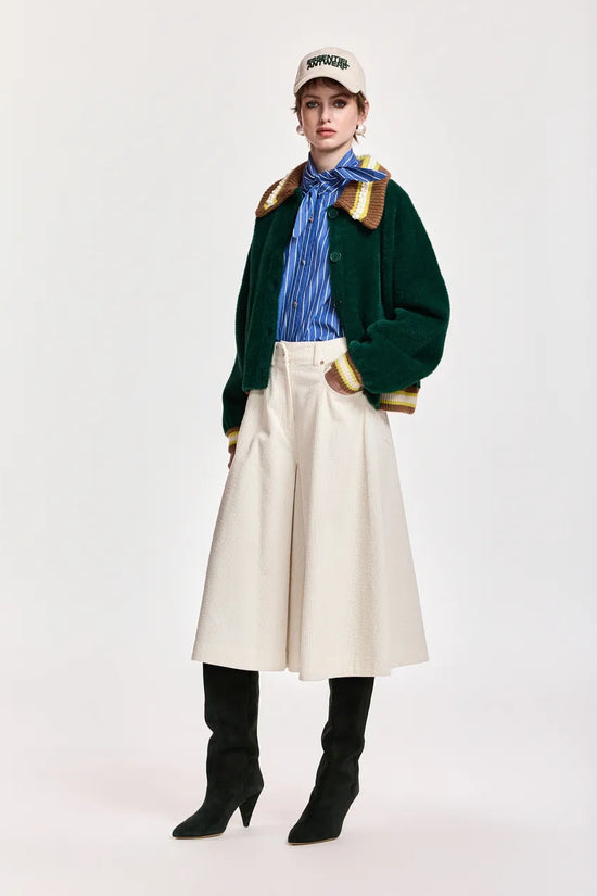 Essentiel Antwerp Forest Green Cardigan with Embellished Collar